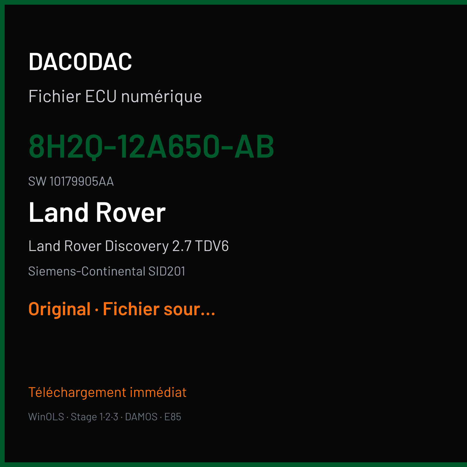 Land Rover Discovery 2.7 TDV6 190 ch (2009) — Siemens-Continental SID201 — 8H2Q-12A650-AB · 10179905AA · LP140K1000000 — Original