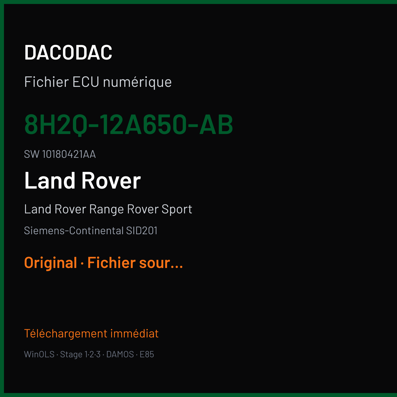 Land Rover Range Rover Sport 190 ch (2007) — Siemens-Continental SID201 — 8H2Q-12A650-AB · 10180421AA · LP140K1000000 — Original