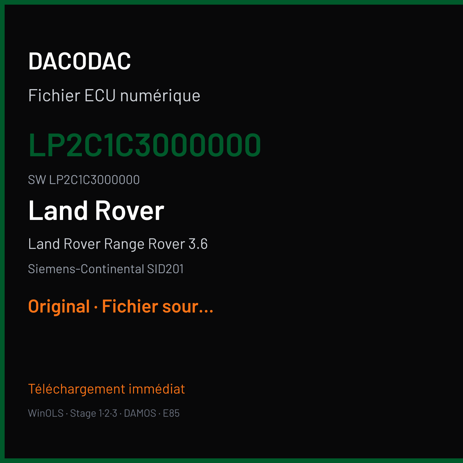 Land Rover Range Rover 3.6 (2007) — Siemens-Continental SID201 — LP2C1C3000000 · LP2C1C3000000 — Original