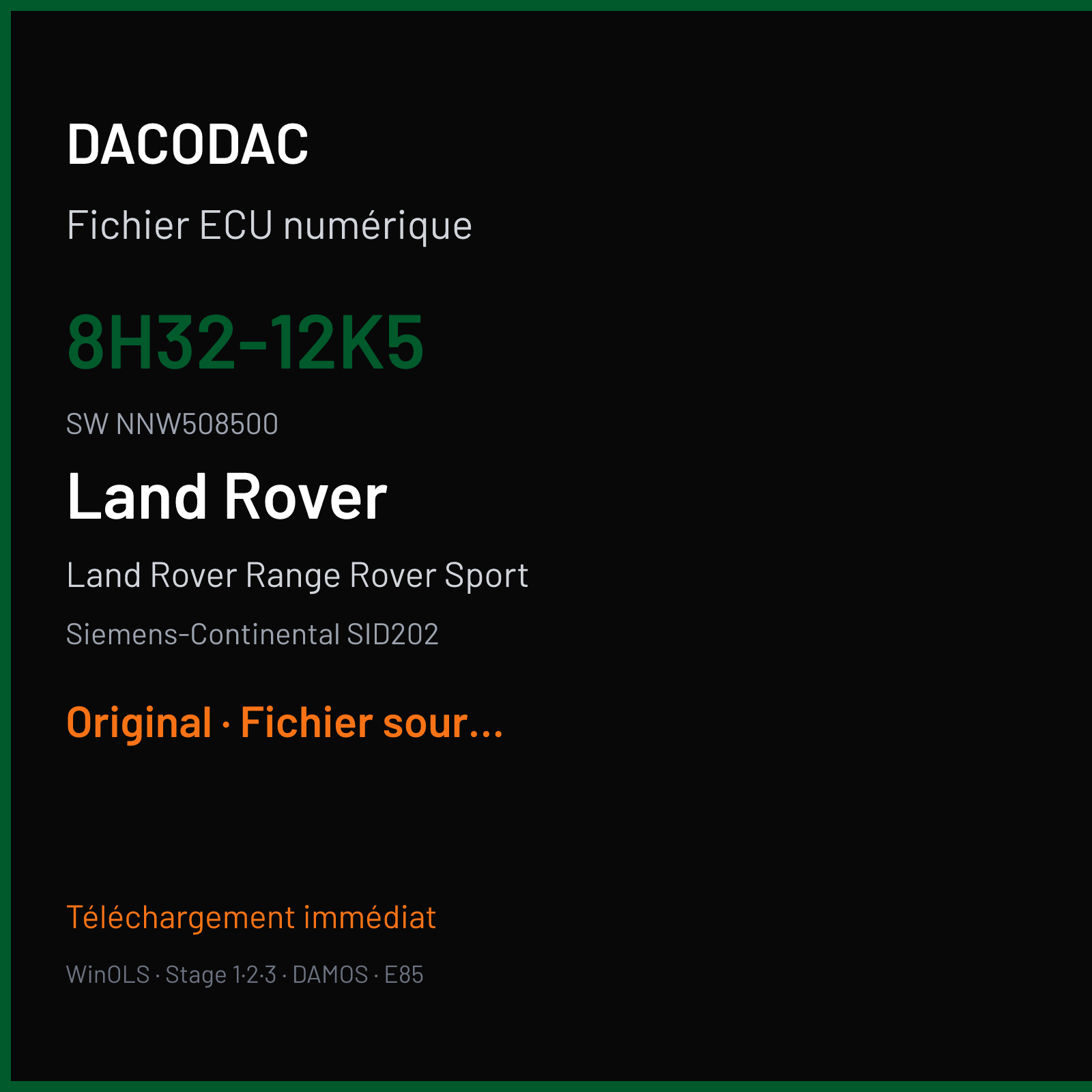Land Rover Range Rover Sport 190 ch (2009) — Siemens-Continental SID202 — 8H32-12K5 · NNW508500 · 8H2Q-12B684-AA LP140I1000000 — Original