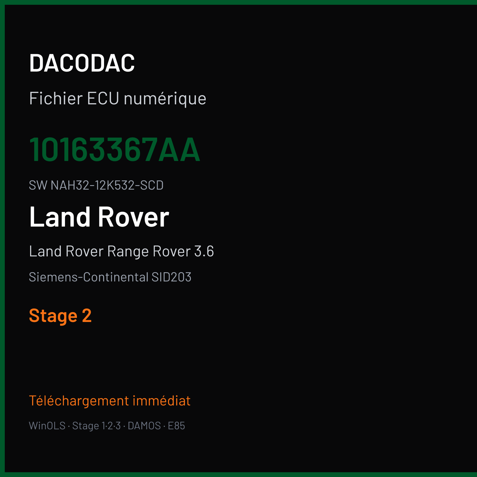 Land Rover Range Rover 3.6 272 ch (2010) — Siemens-Continental SID203 — 10163367AA · NAH32-12K532-SCD · LP4E038000000 — Stage 2
