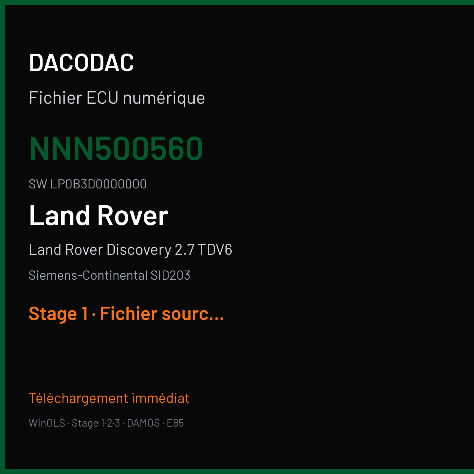 Land Rover Discovery 2.7 TDV6 (2005) — Siemens-Continental SID203 — NNN500560 · LP0B3D0000000 — Stage 1