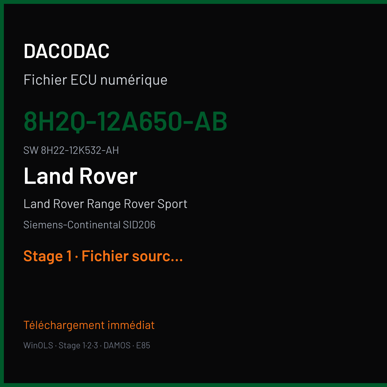 Land Rover Range Rover Sport 190 ch (2008) — Siemens-Continental SID206 — 8H2Q-12A650-AB · 8H22-12K532-AH · LP140K1000000 — Stage 1