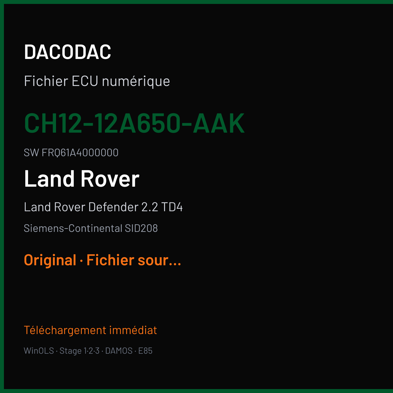 Land Rover Defender 2.2 TD4 (2014) — Siemens-Continental SID208 — CH12-12A650-AAK · FRQ61A4000000 — Original