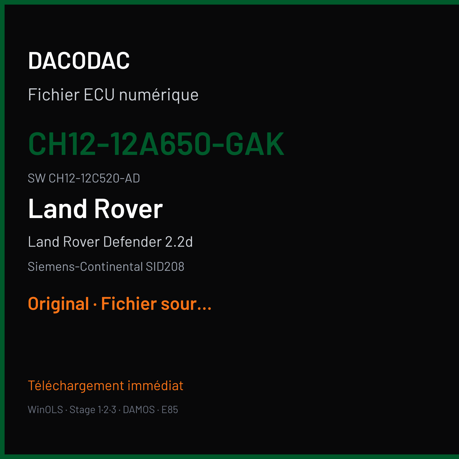 Land Rover Defender 2.2d 122 ch (2014) — Siemens-Continental SID208 — CH12-12A650-GAK · CH12-12C520-AD · FRQ61A4000000 — Original