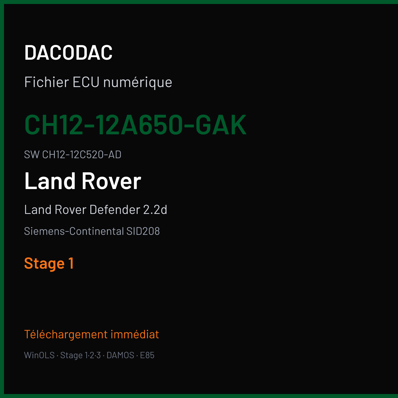 Land Rover Defender 2.2d 122 ch (2014) — Siemens-Continental SID208 — CH12-12A650-GAK · CH12-12C520-AD · FRQ61A4000000 — Stage 1