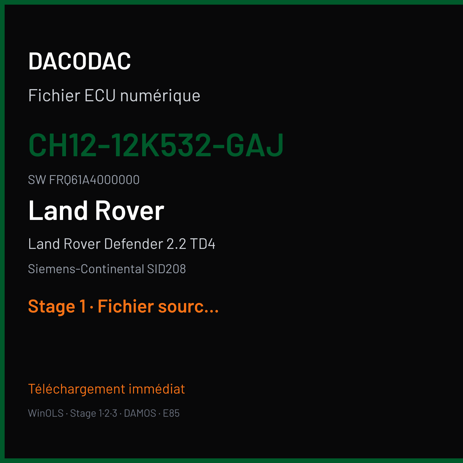 Land Rover Defender 2.2 TD4 (2012) — Siemens-Continental SID208 — CH12-12K532-GAJ · FRQ61A4000000 — Stage 1