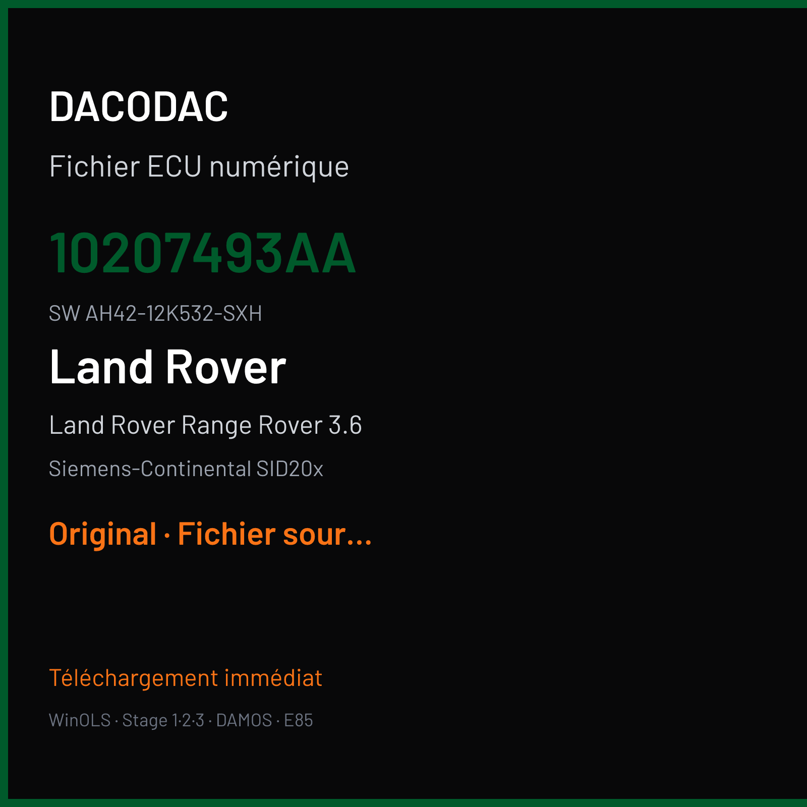 Land Rover Range Rover 3.6 272 ch (2009) — Siemens-Continental SID20x — 10207493AA · AH42-12K532-SXH · LP4E038000000 — Original