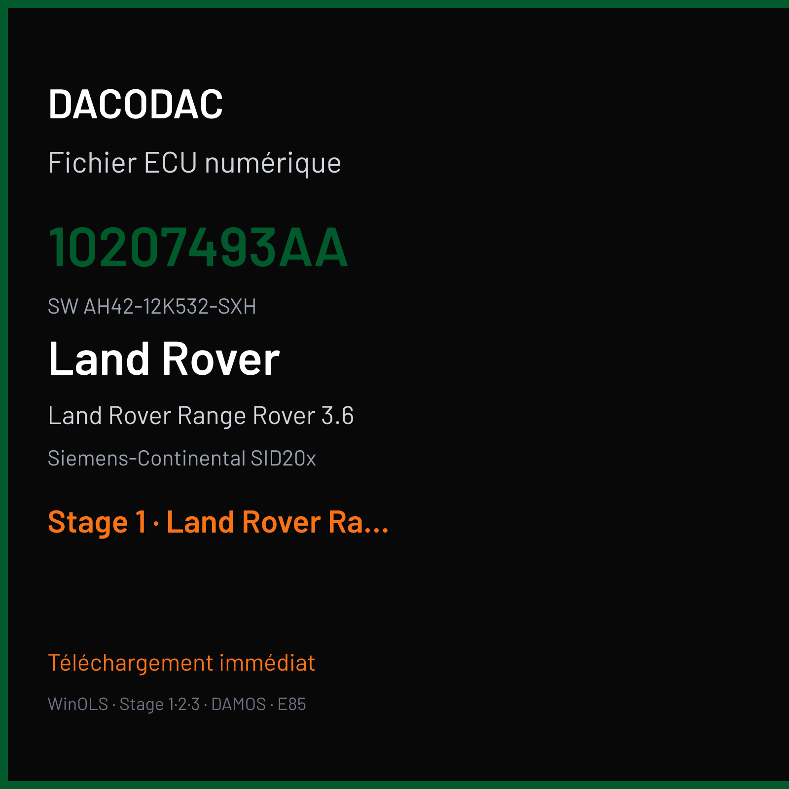 Land Rover Range Rover 3.6 272 ch (2009) — Siemens-Continental SID20x — 10207493AA · AH42-12K532-SXH · LP4E038000000 — Stage 1