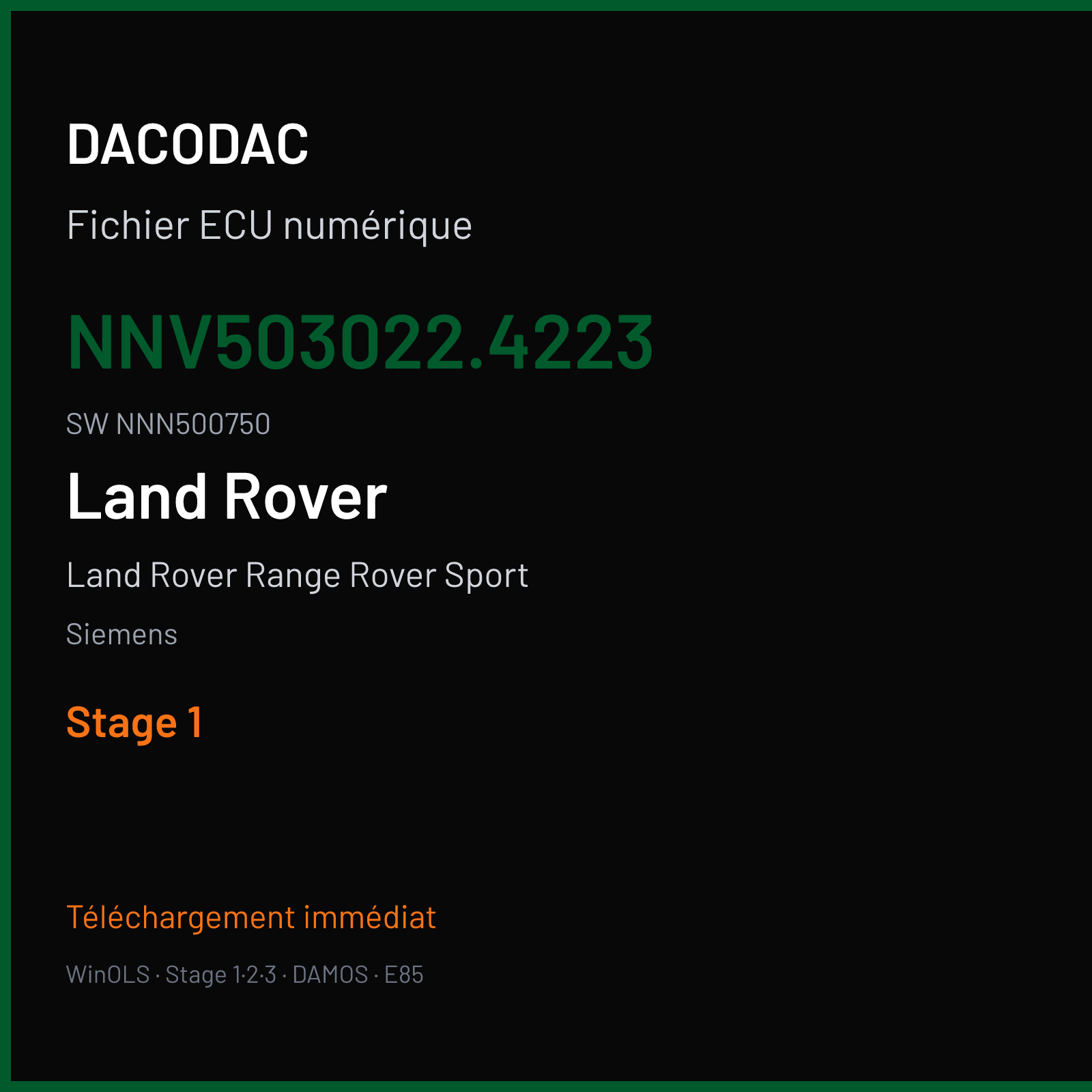 Land Rover Range Rover Sport 190 ch — Siemens — NNV503022.4223 · NNN500750 · LP0B1A8000000 — Stage 1