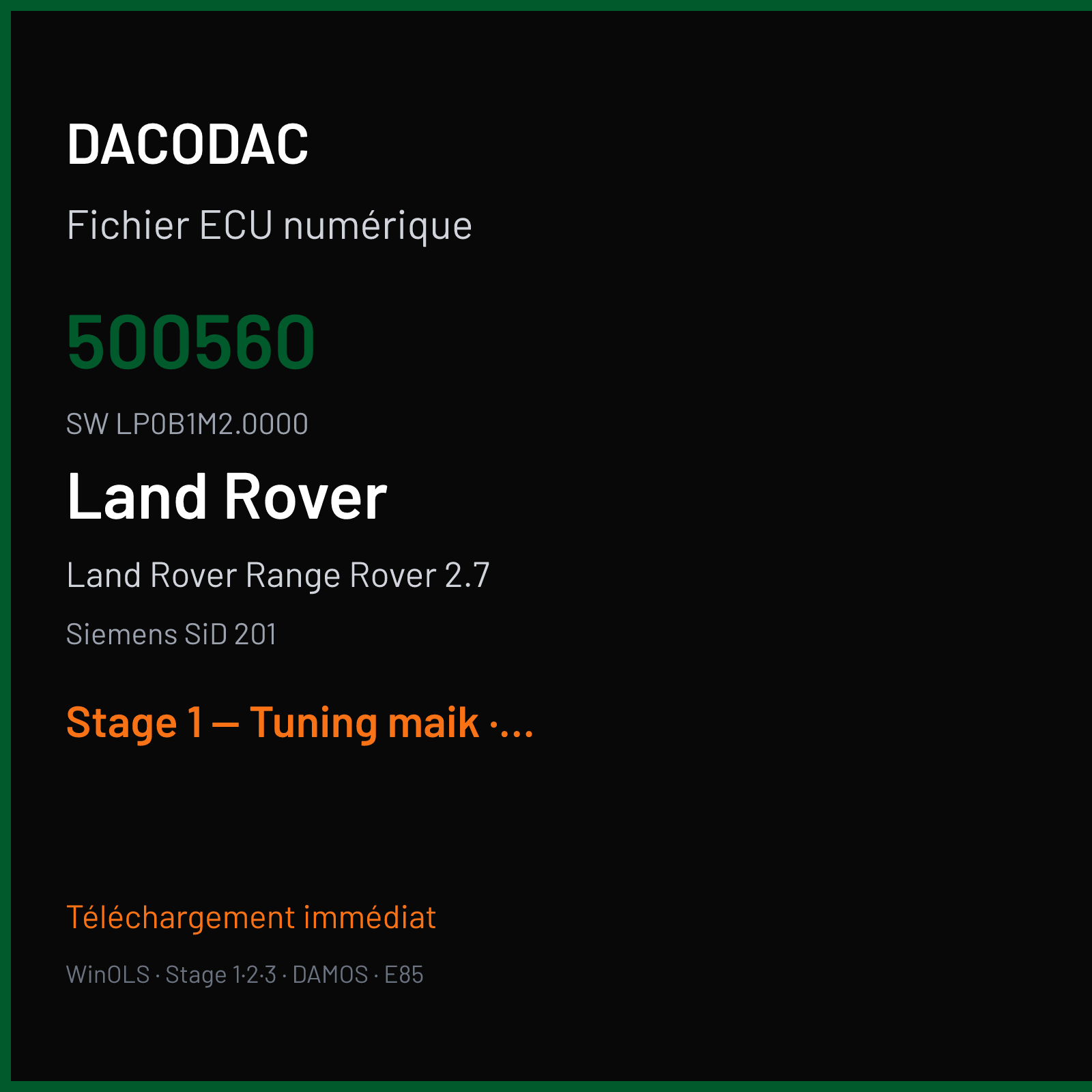 Land Rover Range Rover 2.7 (2005) — Siemens SiD 201 — 500560 · LP0B1M2.0000 — Stage 1 — Tuning maik