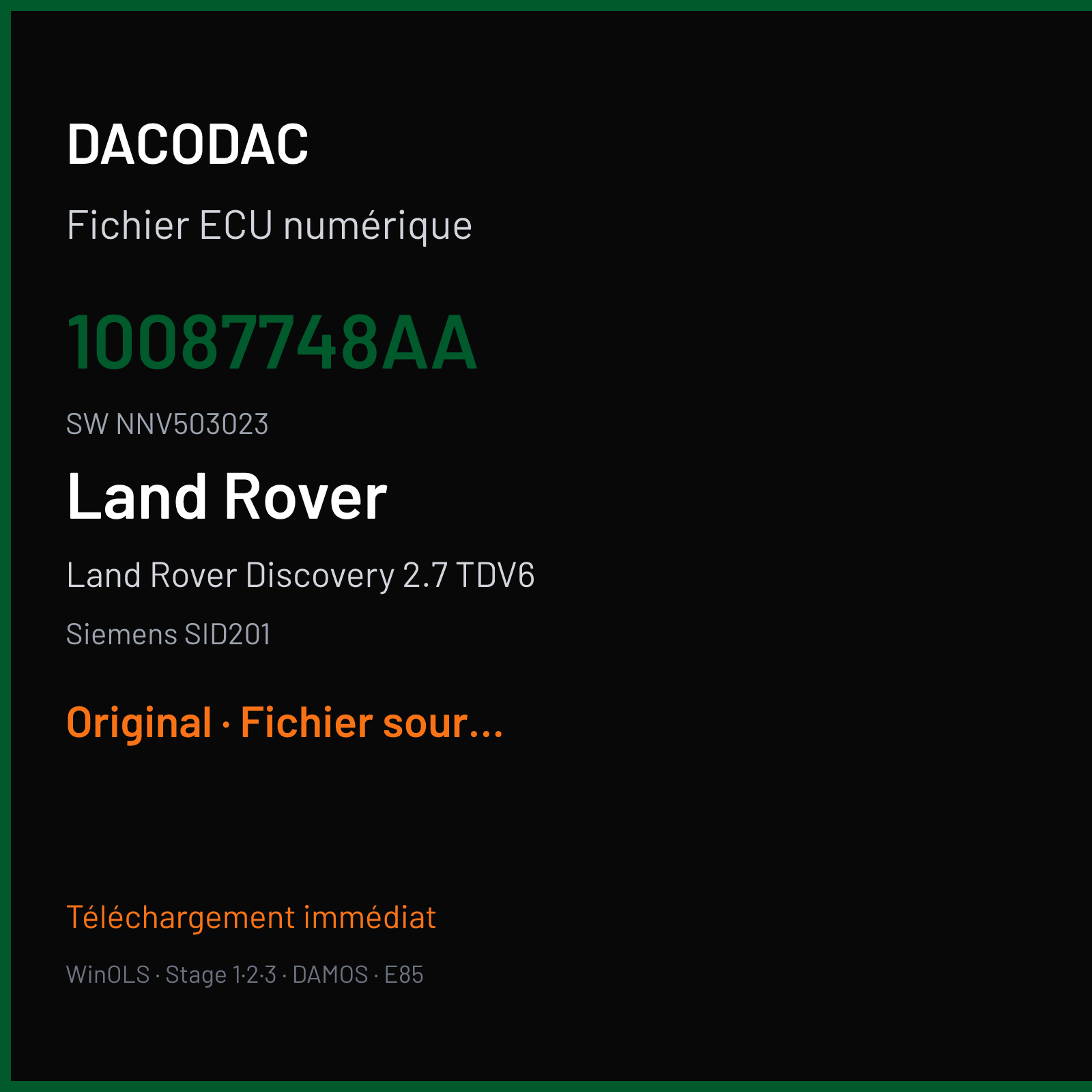 Land Rover Discovery 2.7 TDV6 190 ch (2006) — Siemens SID201 — 10087748AA · NNV503023 · LP0B1A8000000 — Original