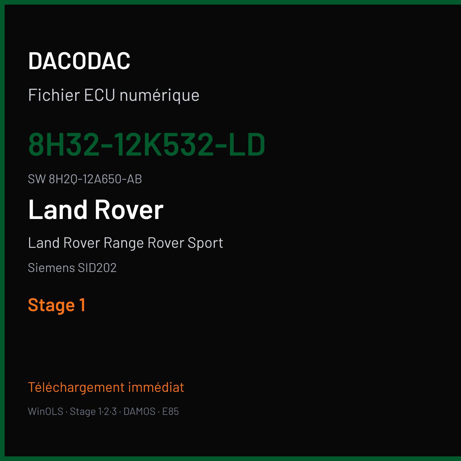 Land Rover Range Rover Sport 190 ch (2008) — Siemens SID202 — 8H32-12K532-LD · 8H2Q-12A650-AB · LP140K1000000 — Stage 1