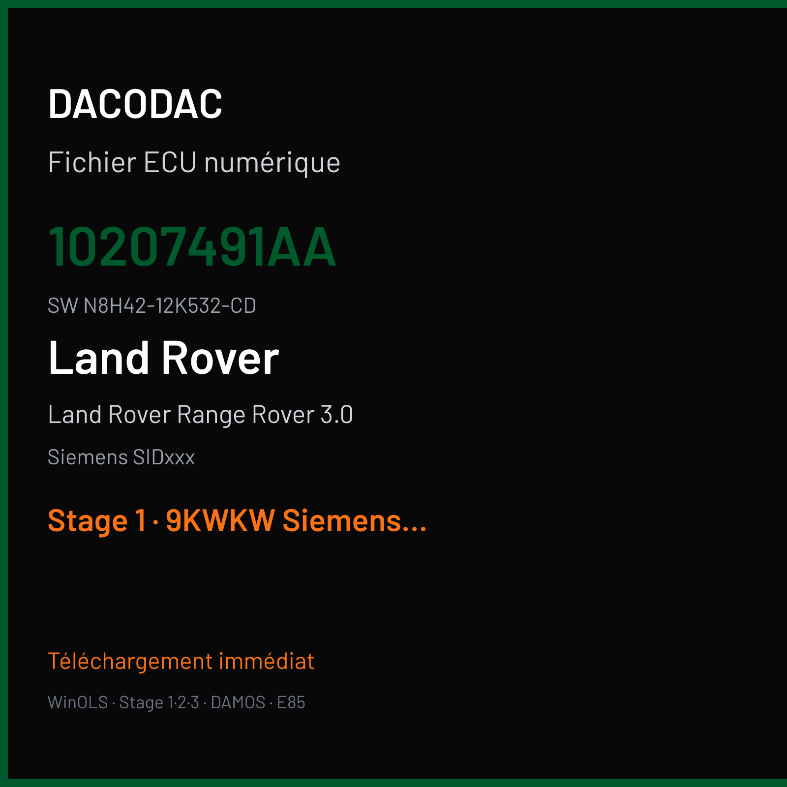 Land Rover Range Rover 3.0 272 ch (2010) — Siemens SIDxxx — 10207491AA · N8H42-12K532-CD · LP2C1I1000000 — Stage 1