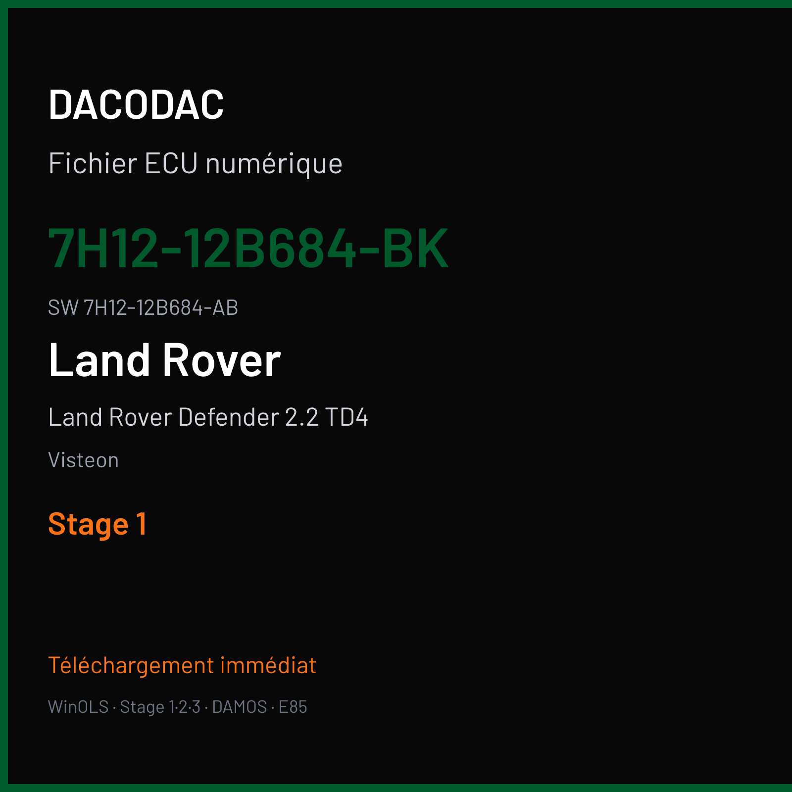 Land Rover Defender 2.2 TD4 122 ch (2008) — Visteon — 7H12-12B684-BK · 7H12-12B684-AB · 7H12-12K532-EDE DCU-102 — Stage 1
