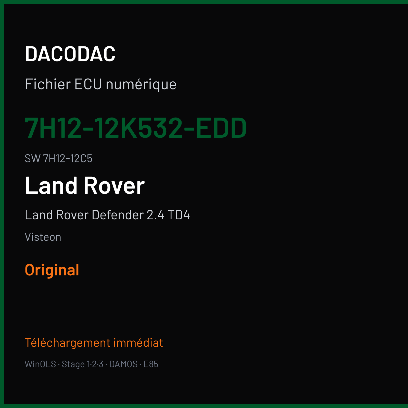 Land Rover Defender 2.4 TD4 122 ch (2009) — Visteon — 7H12-12K532-EDD · 7H12-12C5 · 7H12-12C520-BJ ST10F276 DCU6 — Original