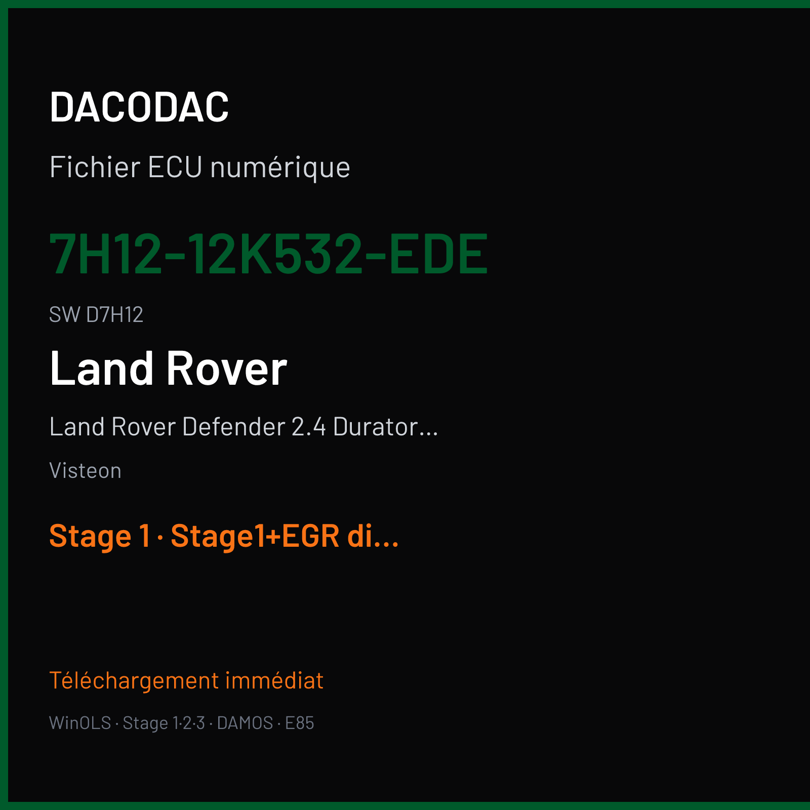 Land Rover Defender 2.4 Duratorque 122 ch — Visteon — 7H12-12K532-EDE · D7H12 · 12K532 EDE 7H12-12C520-BK — Stage 1