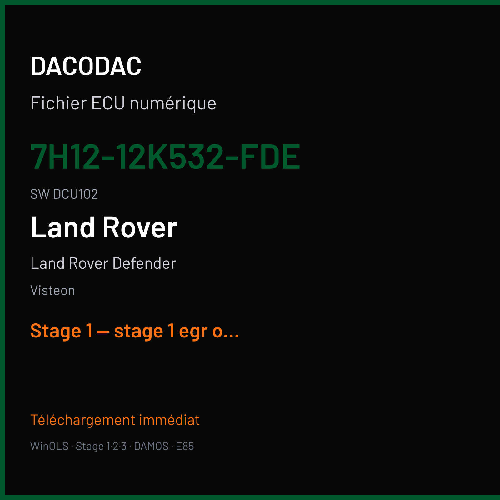 Land Rover Defender (2009) — Visteon — 7H12-12K532-FDE · DCU102 — Stage 1 — stage 1 egr off