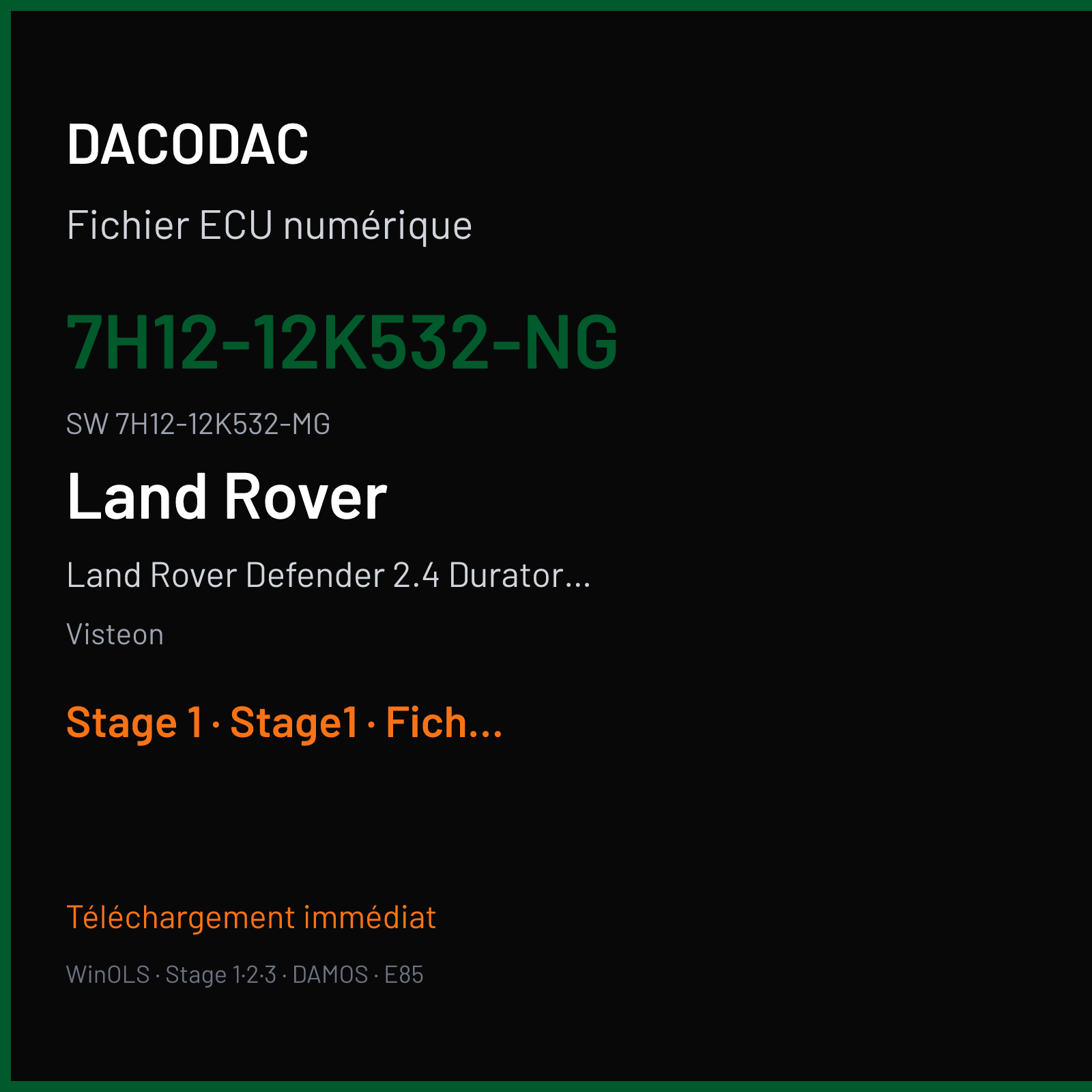 Land Rover Defender 2.4 Duratorque 122 ch — Visteon — 7H12-12K532-NG · 7H12-12K532-MG · 7H12-12K532-EG — Stage 1