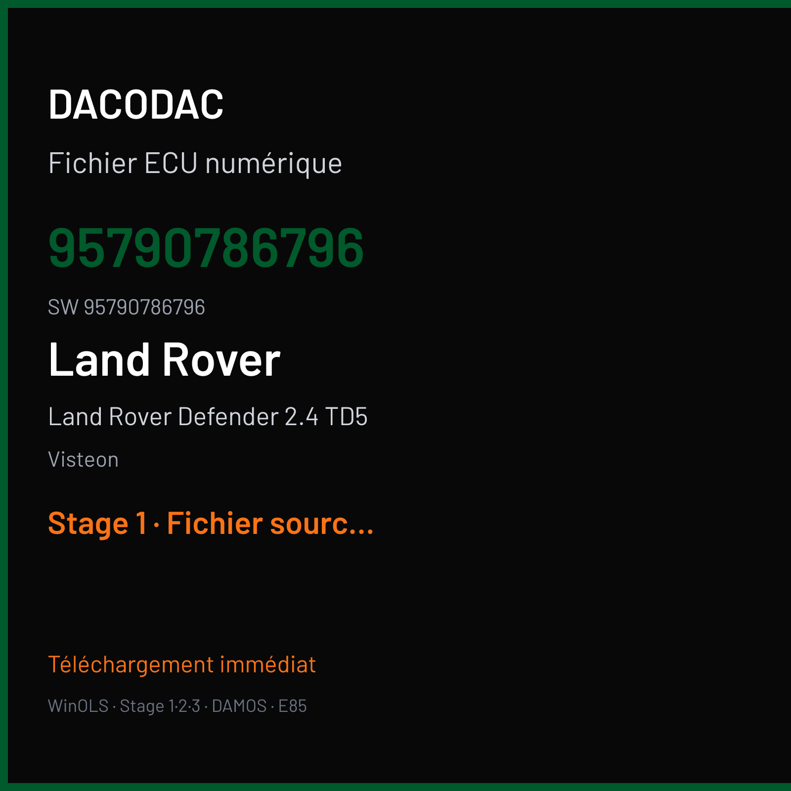 Land Rover Defender 2.4 TD5 122 ch (2008) — Visteon — 95790786796 · 95790786796 · 7H12-12K532-FD !!!!!! — Stage 1