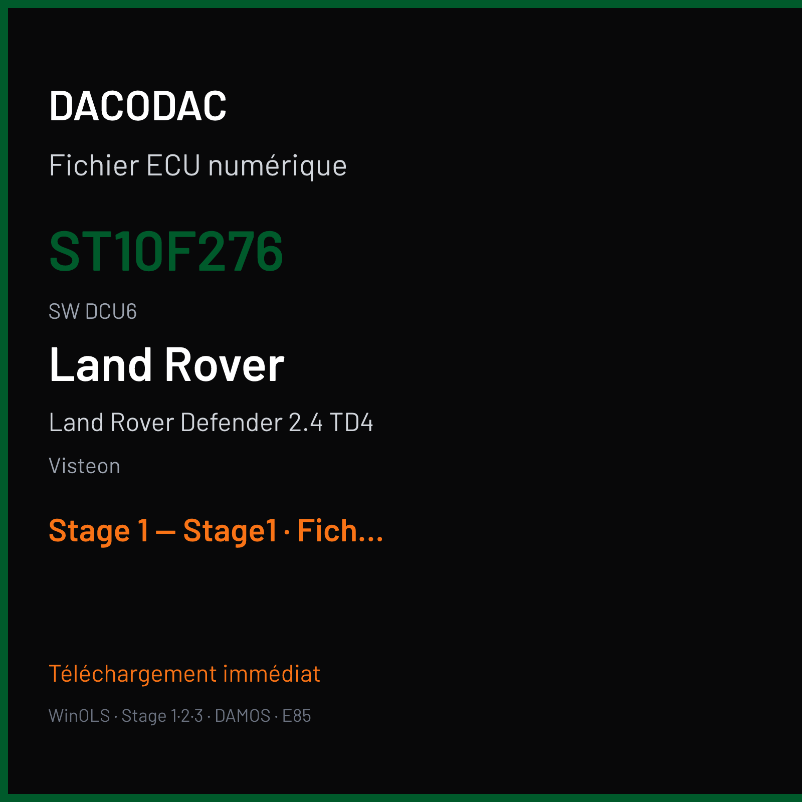 Land Rover Defender 2.4 TD4 (2009) — Visteon — ST10F276 · DCU6 — Stage 1 — Stage1