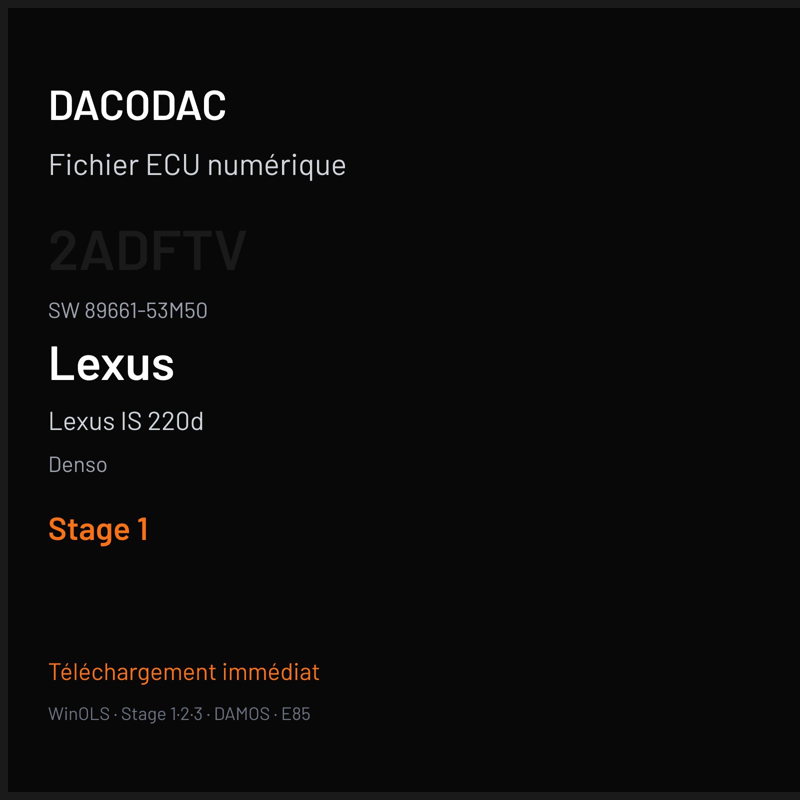 Lexus IS 220d 150 ch — Denso — 2ADFTV · 89661-53M50 · 353F6000 89663-53F60- — Stage 1