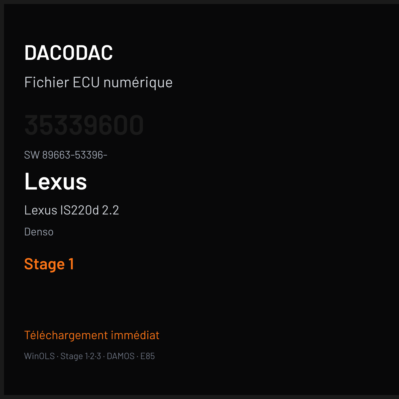 Lexus IS220d 2.2 177 ch — Denso — 35339600 · 89663-53396- · 89661-53742 — Stage 1