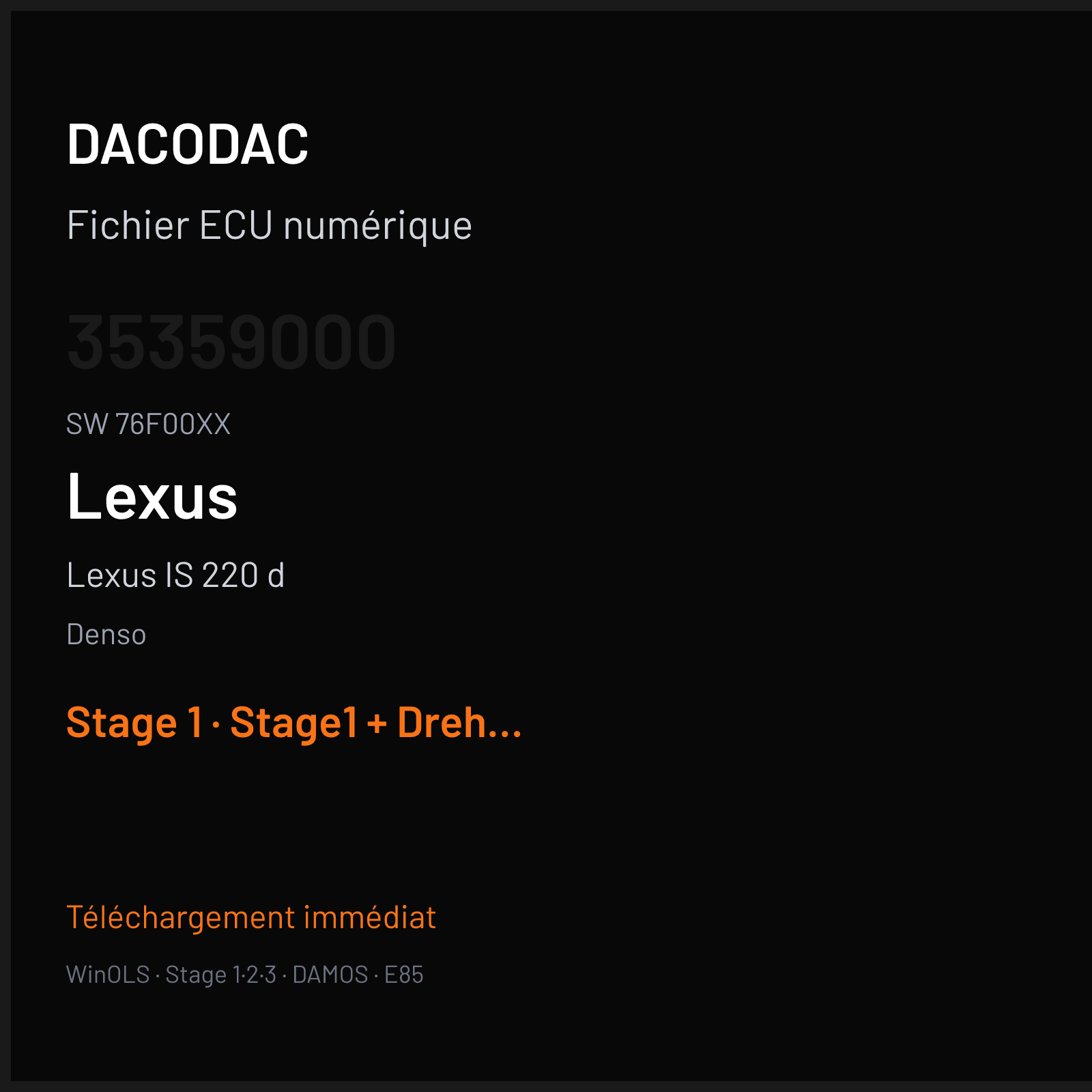 Lexus IS 220 d 177 ch (2008) — Denso — 35359000 · 76F00XX — Stage 1
