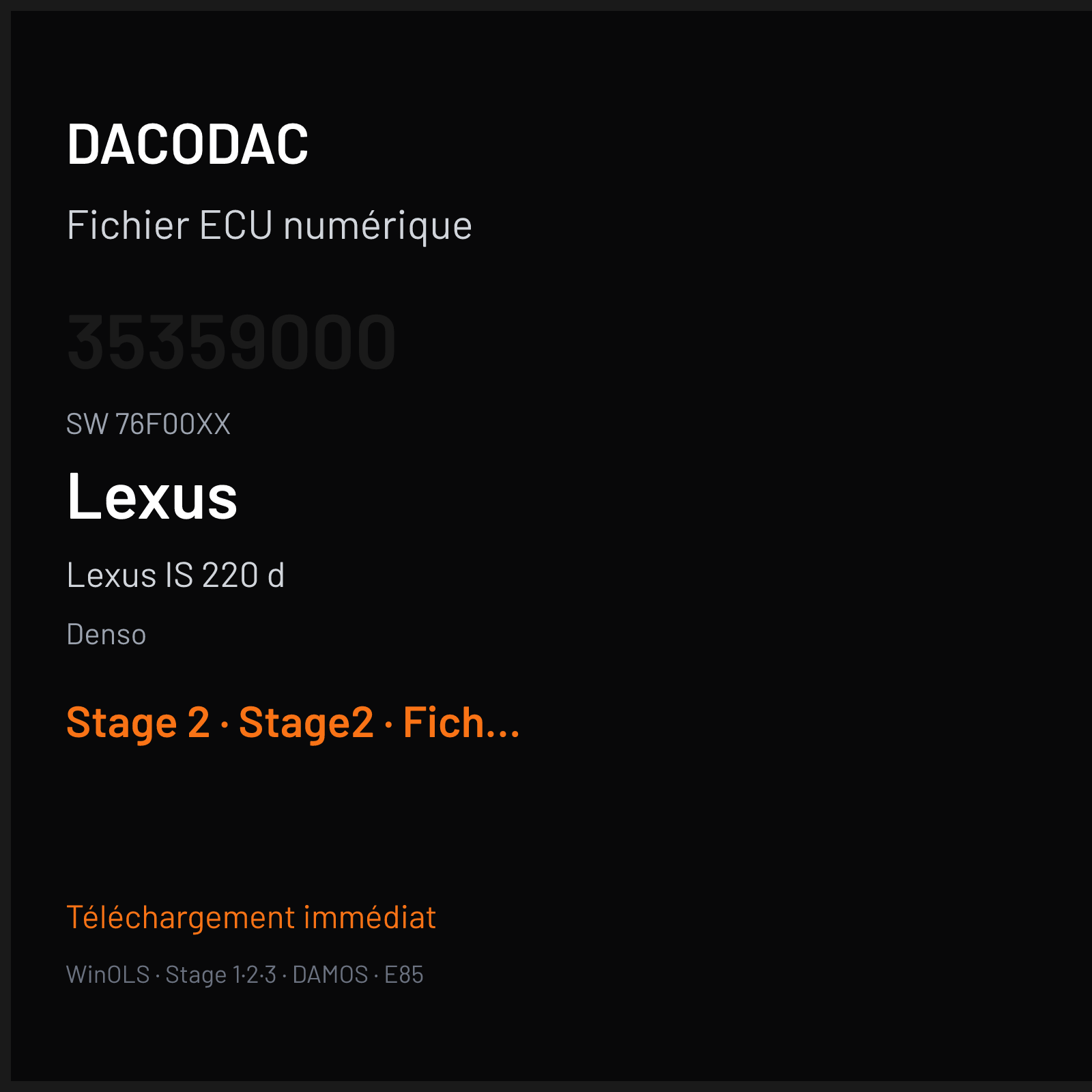 Lexus IS 220 d 177 ch (2008) — Denso — 35359000 · 76F00XX — Stage 2