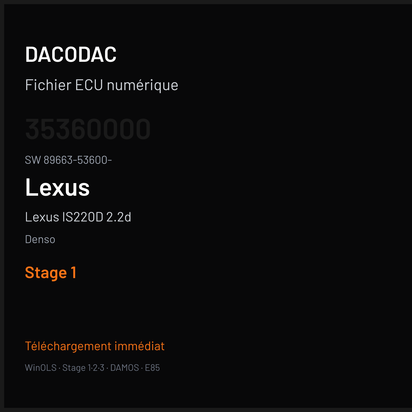 Lexus IS220D 2.2d 177 ch — Denso — 35360000 · 89663-53600- · 89661-53702 76F00XX — Stage 1