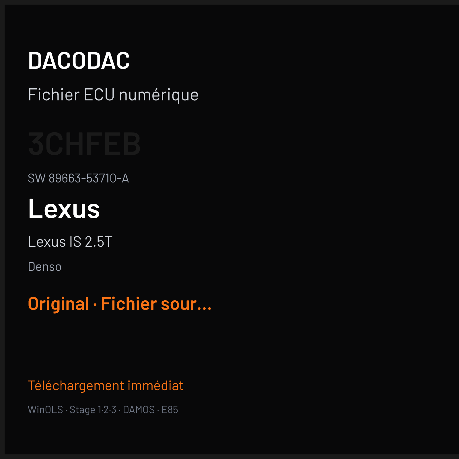 Lexus IS 2.5T 211 ch (2011) — Denso — 3CHFEB · 89663-53710-A · 4GRFSE RX703200 — Original