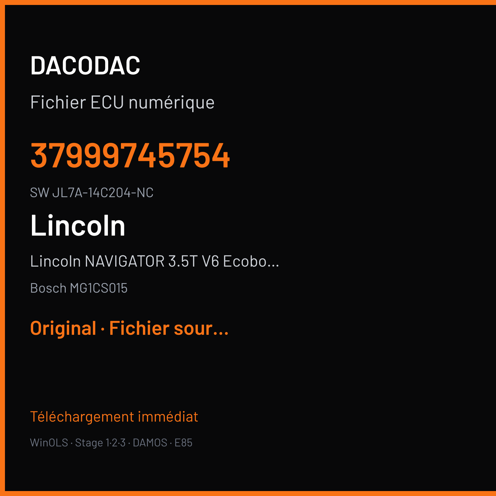 Lincoln NAVIGATOR 3.5T V6 Ecoboost 450 ch (2018) — Bosch MG1CS015 — 37999745754 · JL7A-14C204-NC — Original