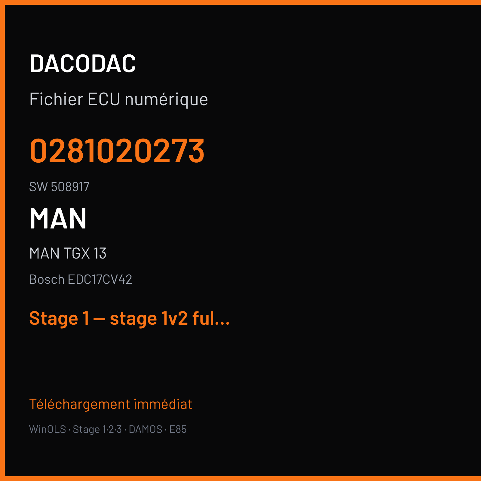 MAN TGX 13 (2014) — Bosch EDC17CV42 — 0281020273 · 508917 — Stage 1 — stage 1v2 full dtc off