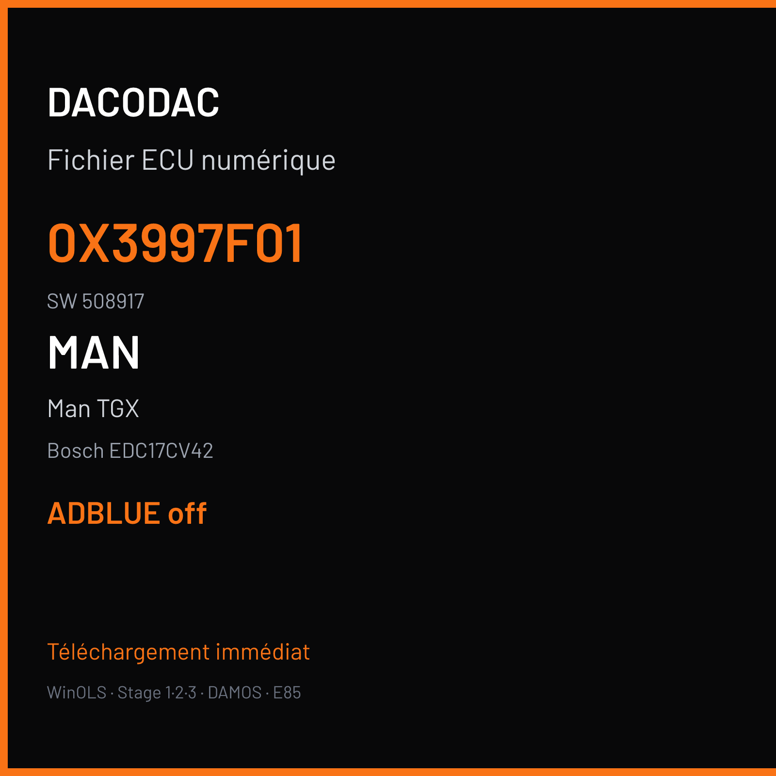 Man TGX (2016) — Bosch EDC17CV42 — 0X3997F01 · 508917 — ADBLUE off