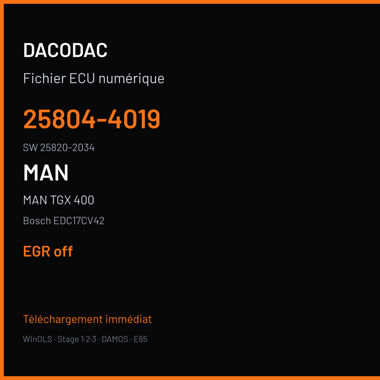 MAN TGX 400 400 ch (2014) — Bosch EDC17CV42 — 25804-4019 · 25820-2034 · 1037508917 P700V551 — EGR off