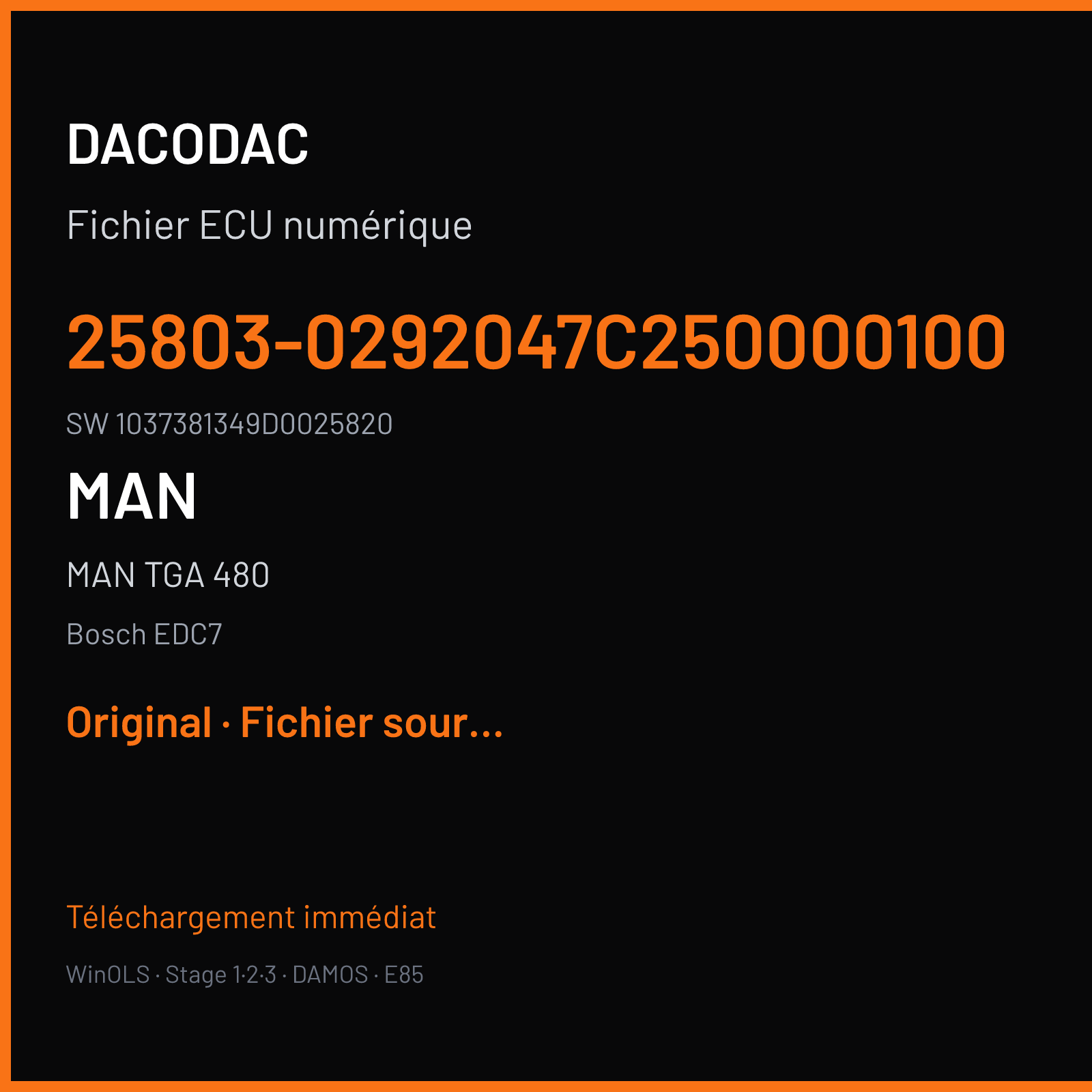 MAN TGA 480 480 ch (2006) — Bosch EDC7 — 25803-0292047C250000100 · 1037381349D0025820 · 381349 — Original