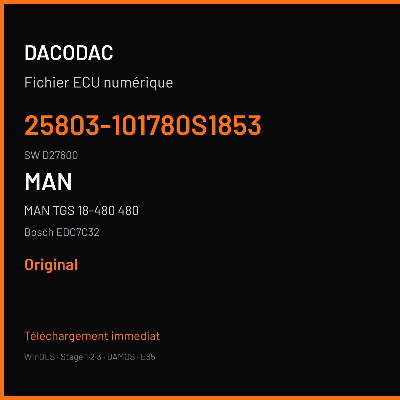 MAN TGS 18-480 480 480 ch (2013) — Bosch EDC7C32 — 25803-101780S1853 · D27600 · 25803-20503498023 — Original