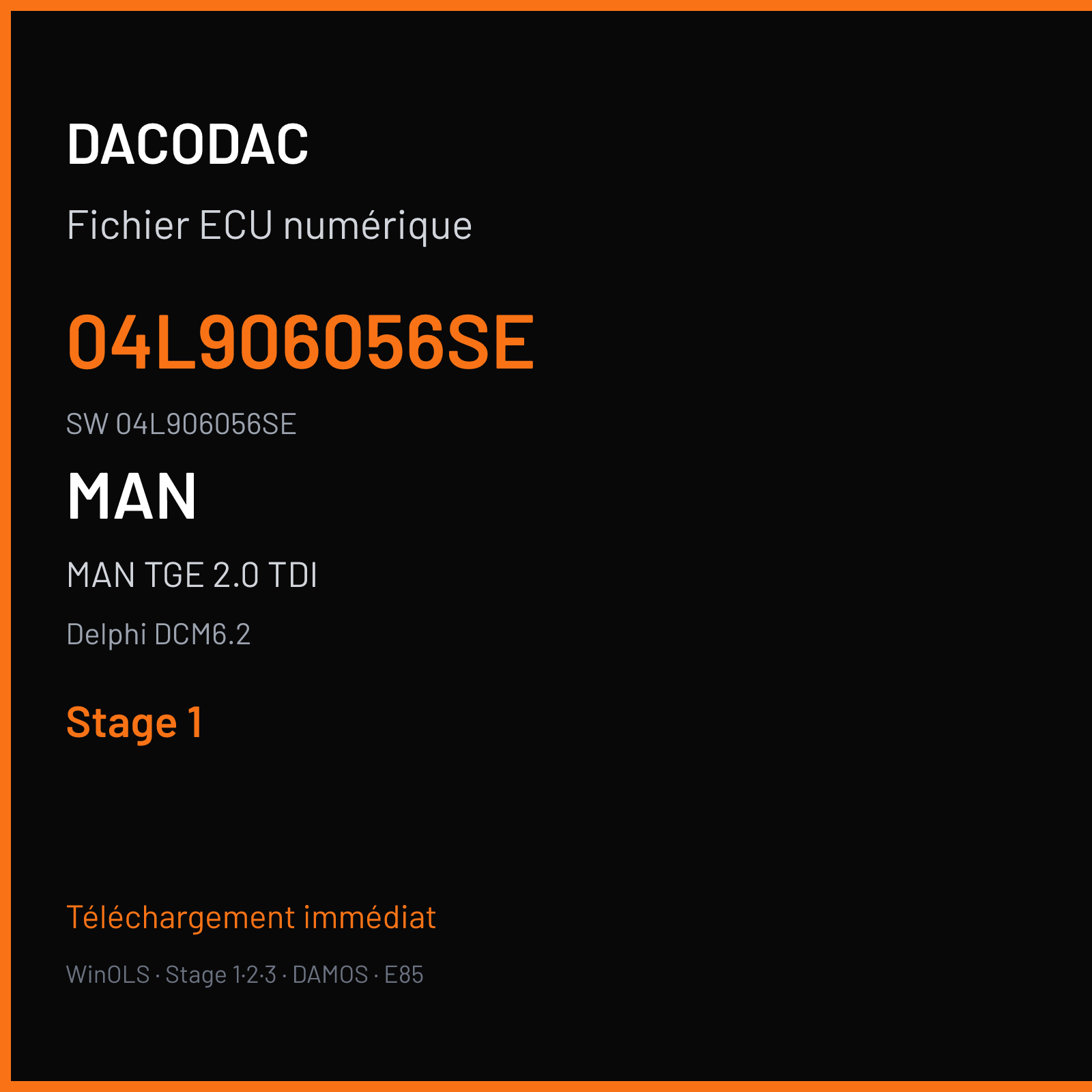 MAN TGE 2.0 TDI 177 ch (2018) — Delphi DCM6.2 — 04L906056SE · 04L906056SE — Stage 1