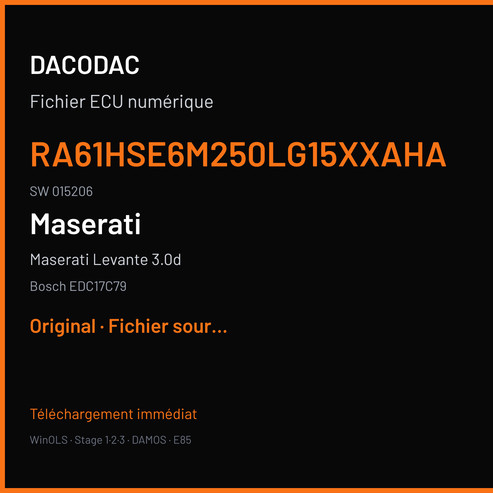 Maserati Levante 3.0d (2016) — Bosch EDC17C79 — RA61HSE6M250LG15XXAHA · 015206 — Original