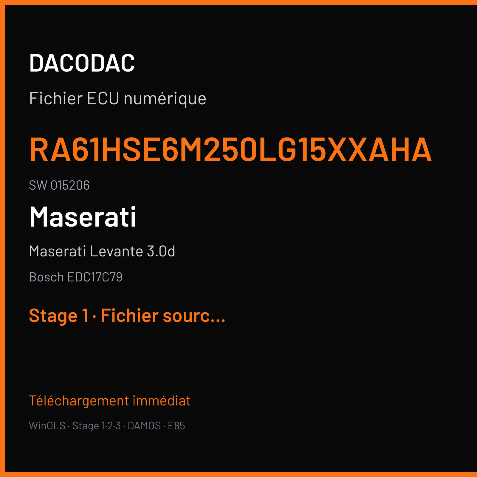 Maserati Levante 3.0d (2016) — Bosch EDC17C79 — RA61HSE6M250LG15XXAHA · 015206 — Stage 1