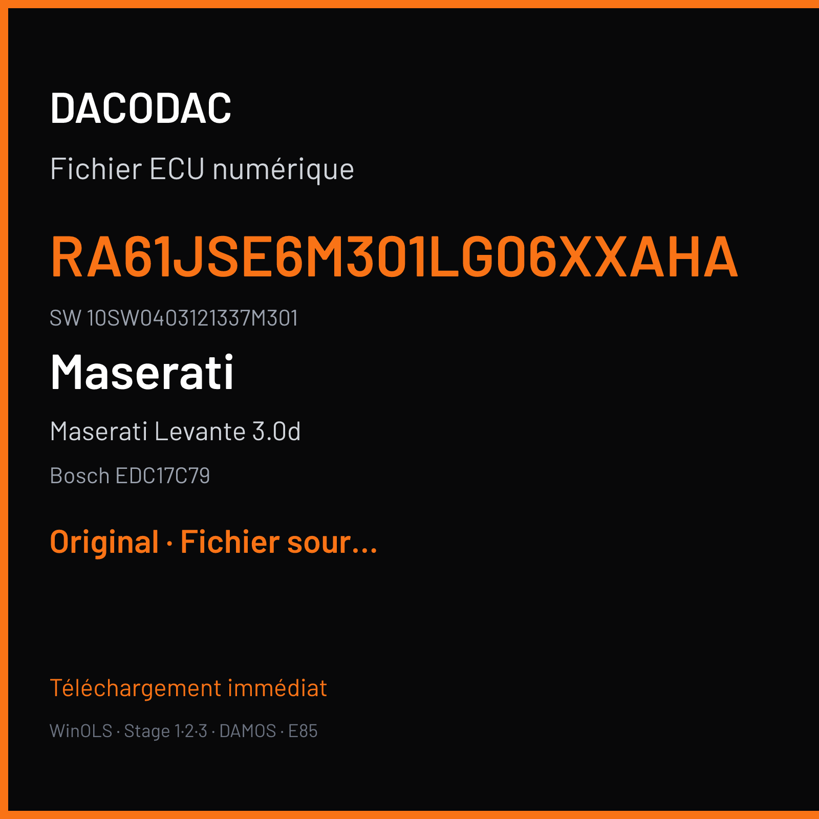 Maserati Levante 3.0d 275 ch (2018) — Bosch EDC17C79 — RA61JSE6M301LG06XXAHA · 10SW0403121337M301 · 040312 — Original