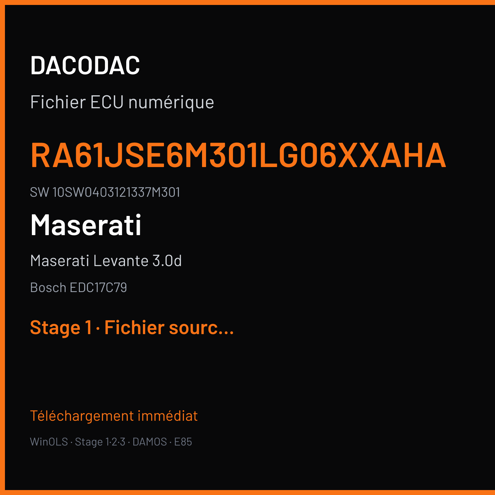 Maserati Levante 3.0d 275 ch (2018) — Bosch EDC17C79 — RA61JSE6M301LG06XXAHA · 10SW0403121337M301 · 040312 — Stage 1