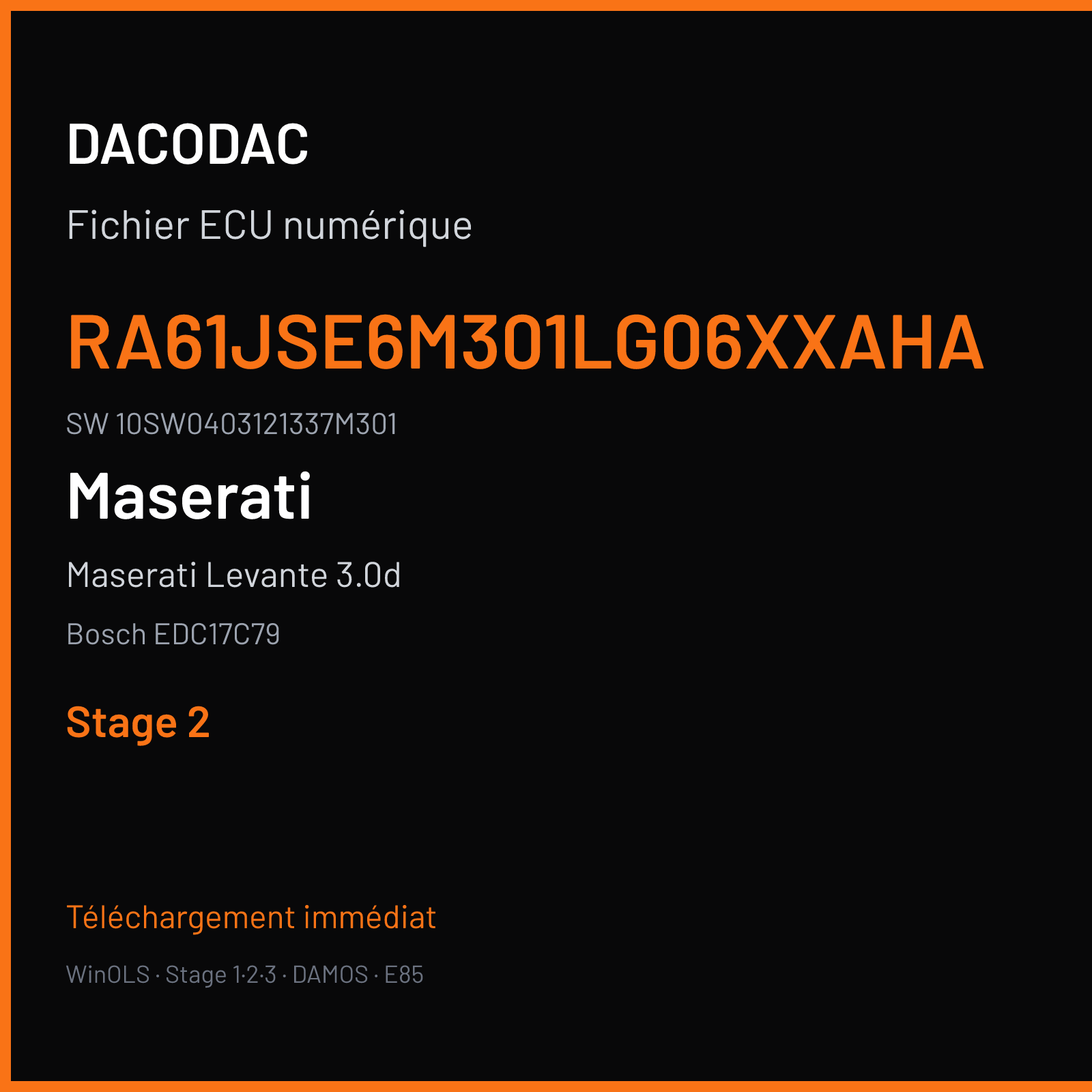 Maserati Levante 3.0d 275 ch (2018) — Bosch EDC17C79 — RA61JSE6M301LG06XXAHA · 10SW0403121337M301 · 040312 — Stage 2