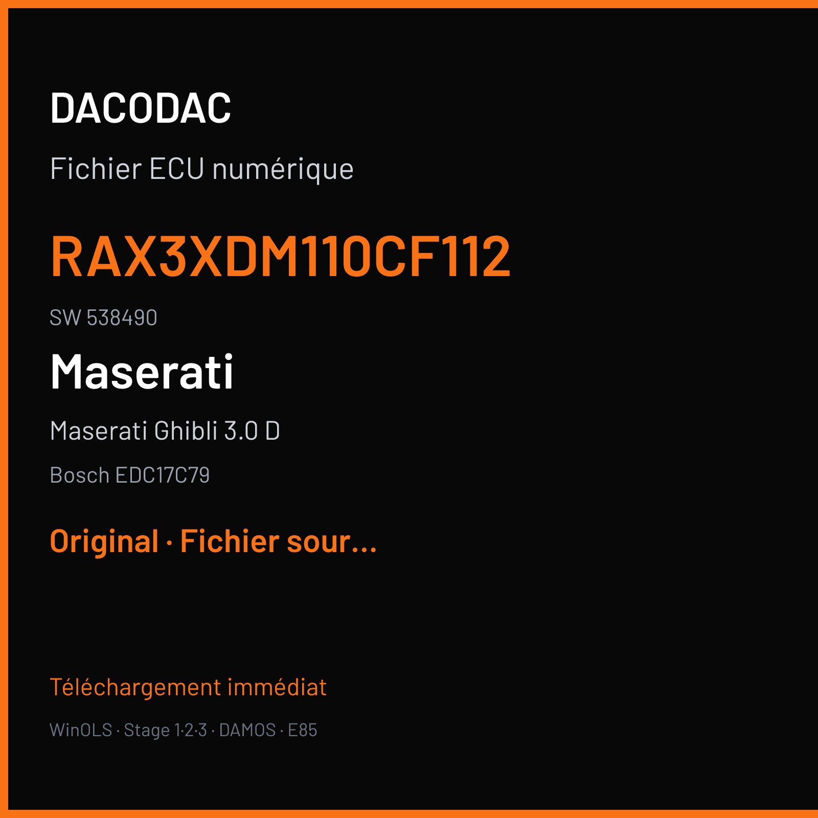 Maserati Ghibli 3.0 D (2015) — Bosch EDC17C79 — RAX3XDM110CF112 · 538490 — Original