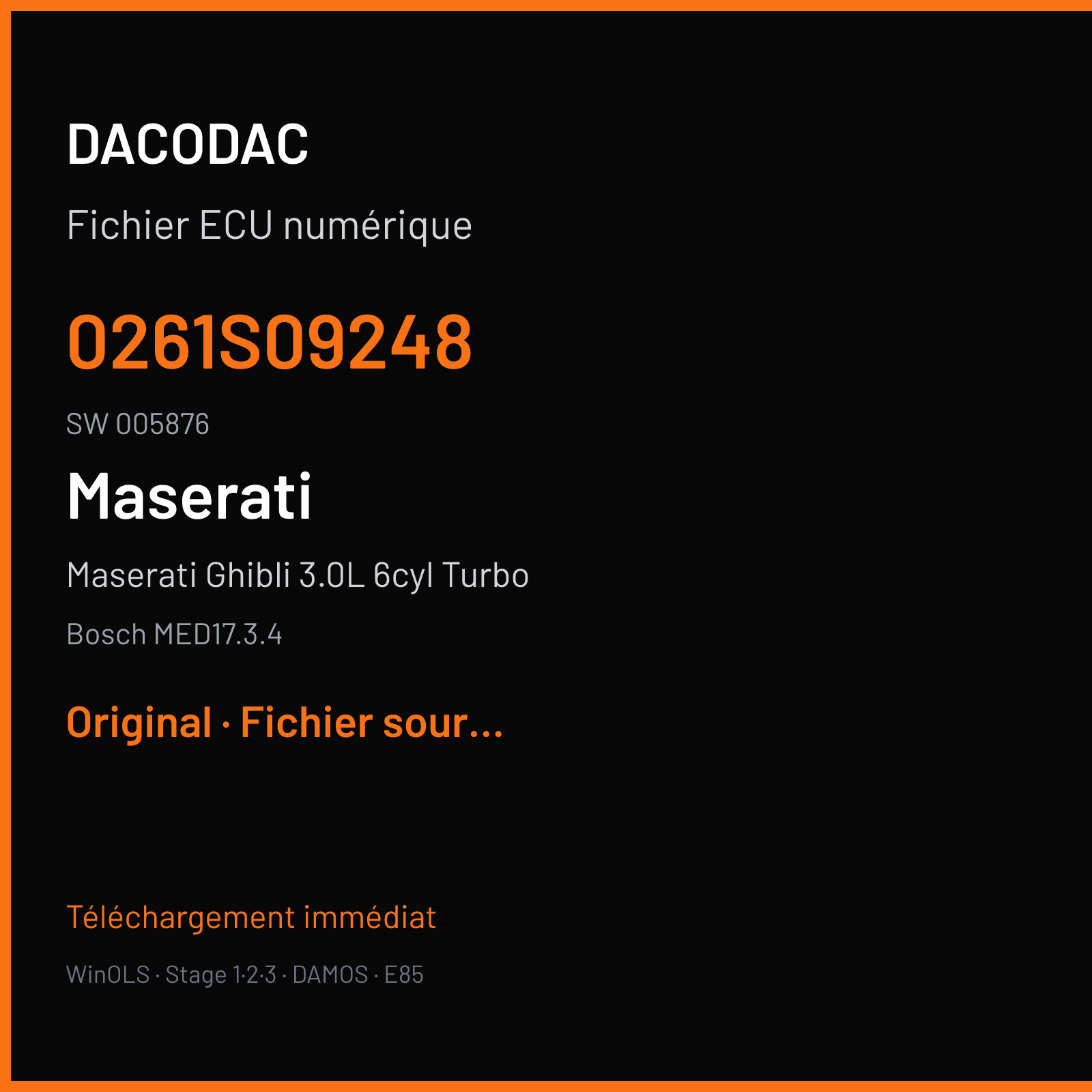 Maserati Ghibli 3.0L 6cyl Turbo (2015) — Bosch MED17.3.4 — 0261S09248 · 005876 — Original