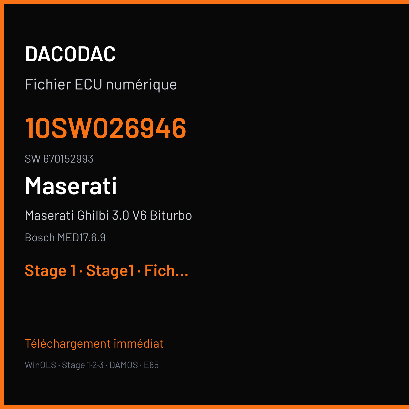 Maserati Ghilbi 3.0 V6 Biturbo 350 ch (2019) — Bosch MED17.6.9 — 10SW026946 · 670152993 · 10SW045264 — Stage 1