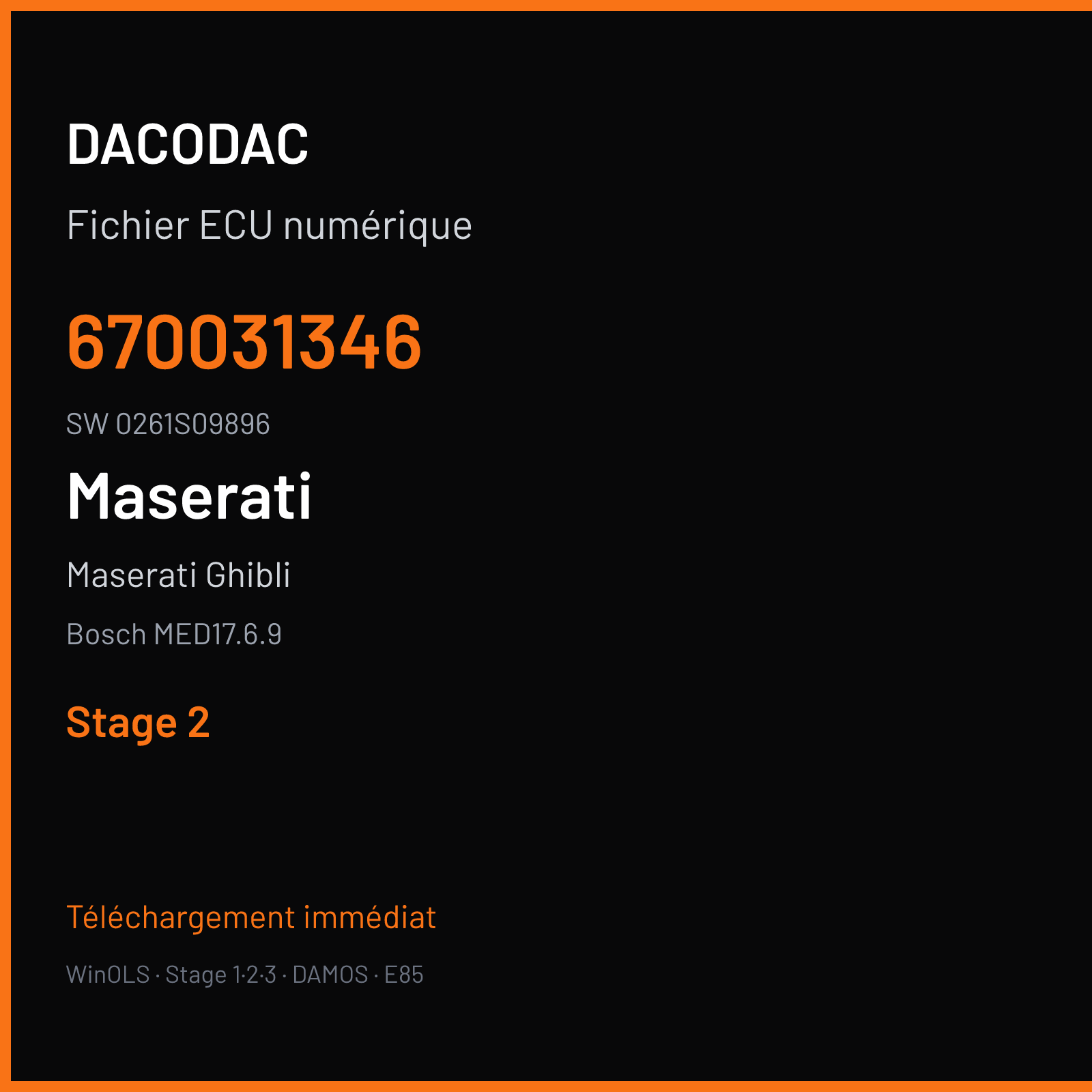 Maserati Ghibli 334 ch (2016) — Bosch MED17.6.9 — 670031346 · 0261S09896 · 547369 — Stage 2