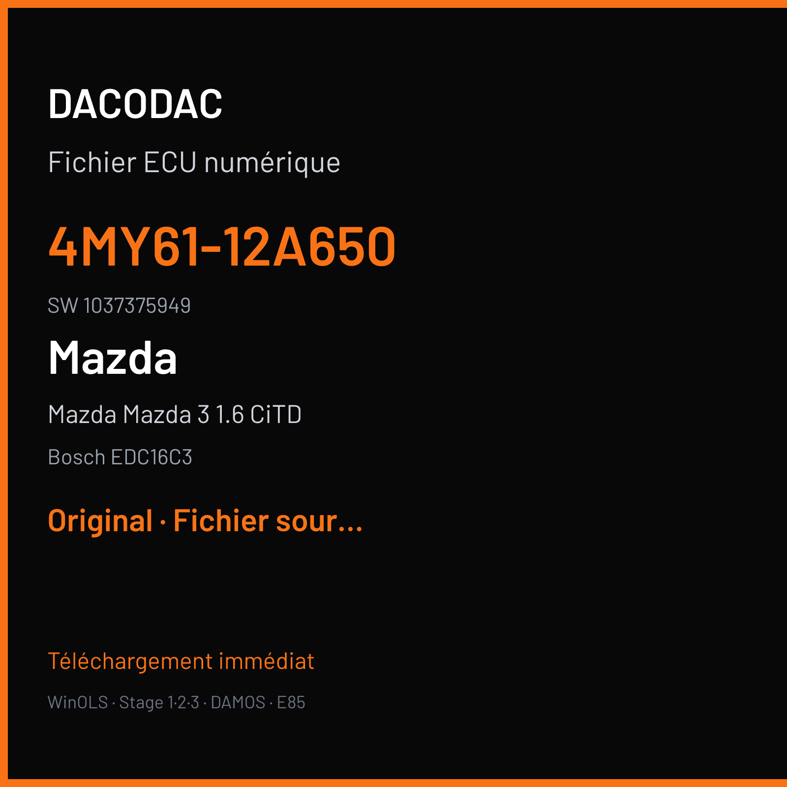 Mazda Mazda 3 1.6 CiTD (2005) — Bosch EDC16C3 — 4MY61-12A650 · 1037375949 — Original