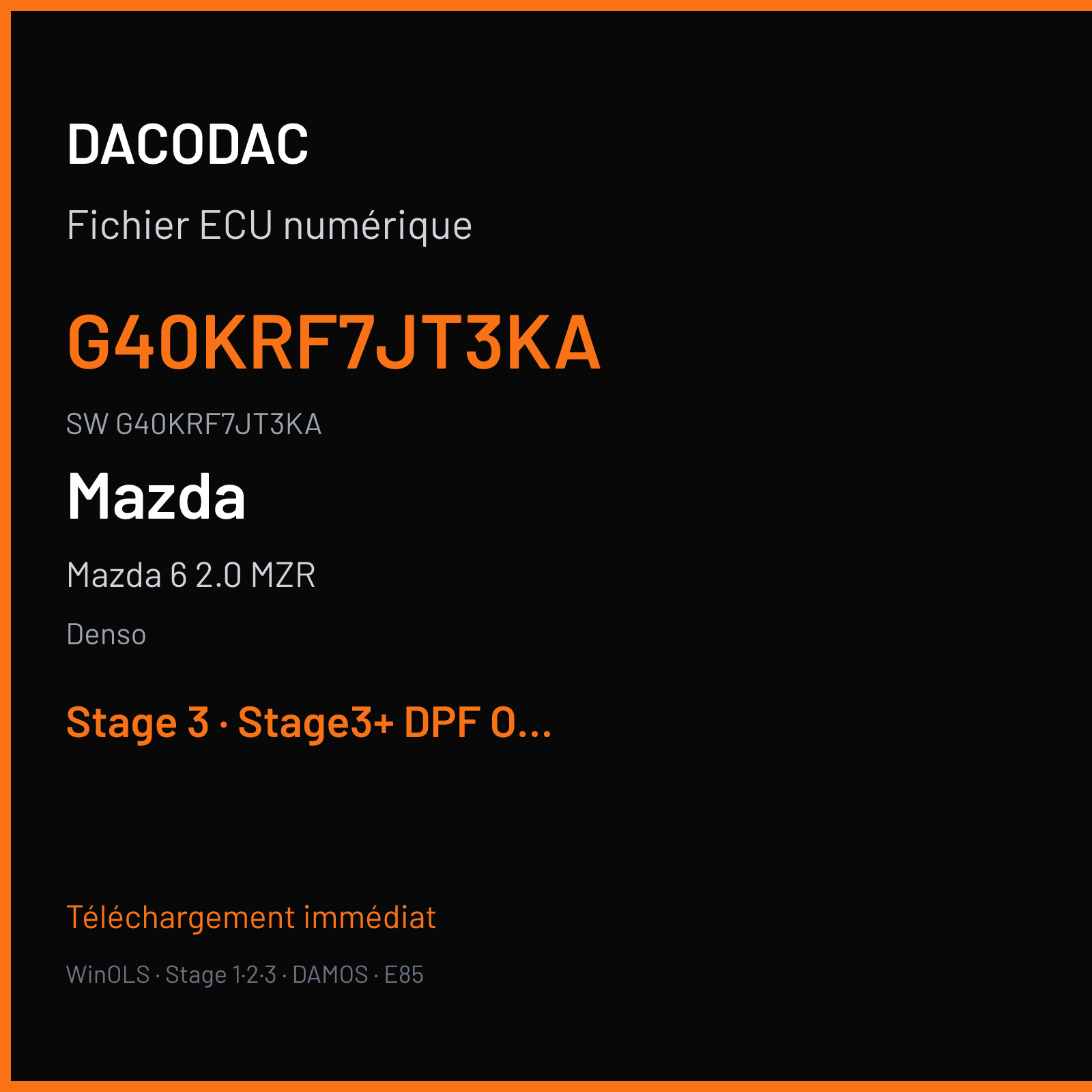 Mazda 6 2.0 MZR (2008) — Denso — G40KRF7JT3KA · G40KRF7JT3KA — Stage 3