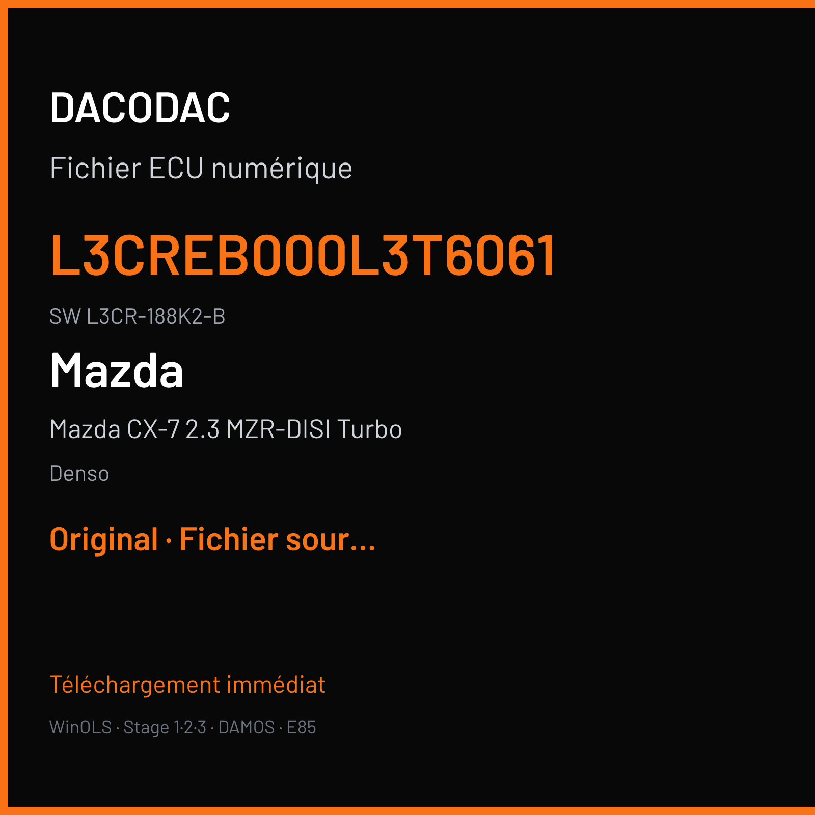 Mazda CX-7 2.3 MZR-DISI Turbo 260 ch (2018) — Denso — L3CREB000L3T6061 · L3CR-188K2-B — Original